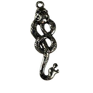 Snake Skull Pendant Charm for Necklace Silver Color Metal Goth